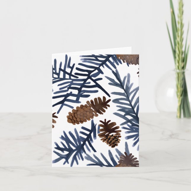 Pine Cones & Branches | Watercolor Winter Painting Holiday Card (Front)