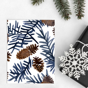 Pine Cones & Branches Watercolor Winter Painting Postcard