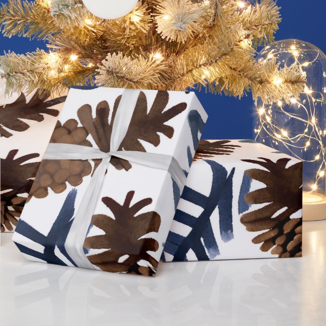 Pine Cones & Branches | Watercolor Winter Painting Wrapping Paper (Holidays)
