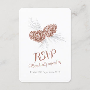 Pine cones brown wedding RSVP Card