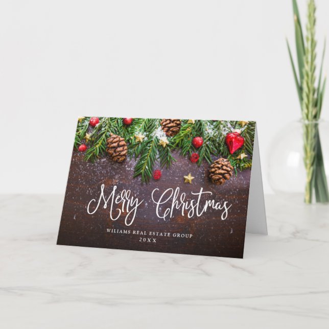 Pine Cones Christmas Rustic Corporate Greeting Holiday Card (Front)