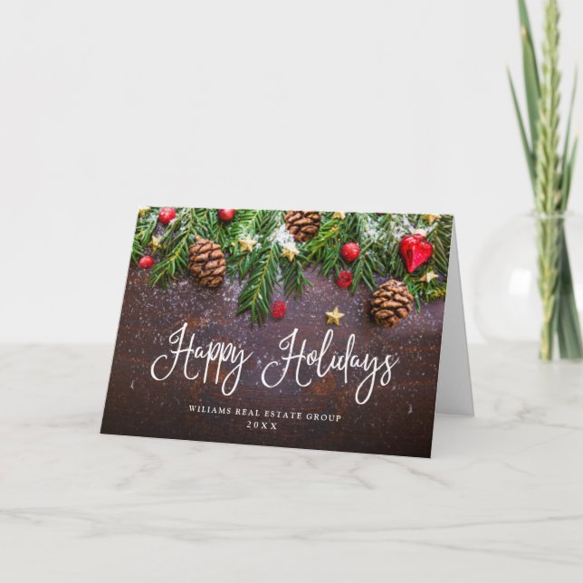 Pine Cones Christmas Rustic Corporate Greeting Holiday Card (Front)