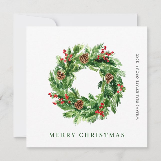 Pine Cones Christmas Wreath Corporate Holiday Card (Front)