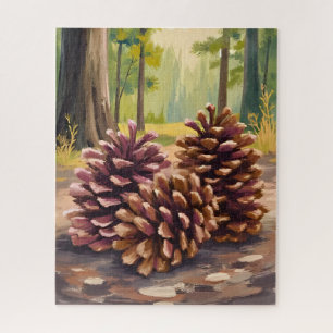 Pine Cones Fall Autumn Watercolor Forest Jigsaw Puzzle