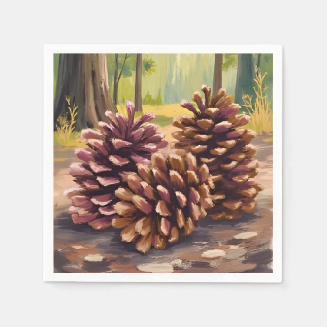 Pine Cones | Fall Autumn Watercolor Forest Napkin (Front)