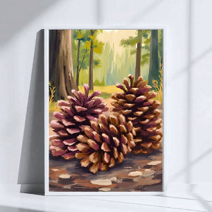 Pine Cones   Fall Autumn Watercolor Forest Poster