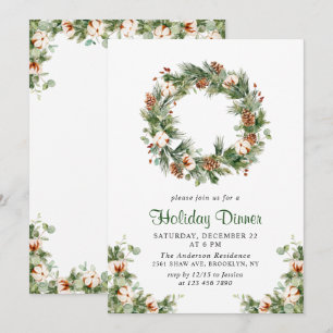 Pine Cones Fir Wreath Christmas Holiday Dinner Invitation
