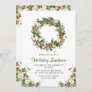 Pine Cones Fir Wreath Christmas Holiday Luncheon Invitation