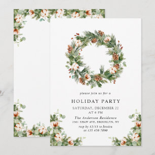 Pine Cones Fir Wreath Holiday Christmas Party Invitation