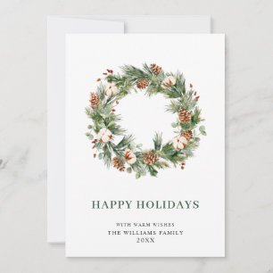 Pine Cones Fir Wreath Merry Christmas Greeting Hol Holiday Card