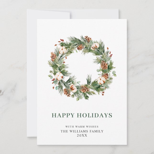 Pine Cones Fir Wreath Merry Christmas Greeting Hol Holiday Card (Front)