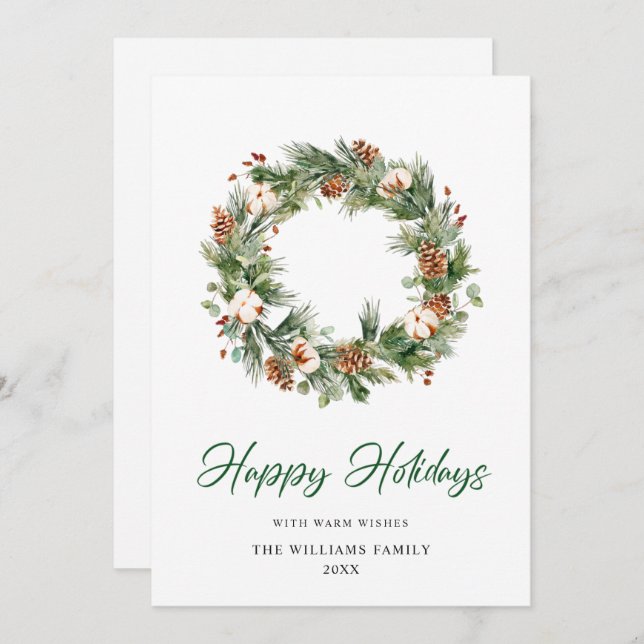 Pine Cones Fir Wreath Merry Christmas Greeting Holiday Card (Front/Back)