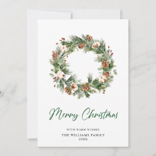 Pine Cones Fir Wreath Merry Christmas Greeting Holiday Card