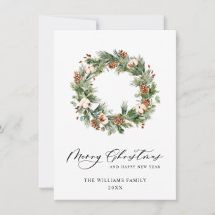 Pine Cones Fir Wreath Merry Christmas Greeting Holiday Card