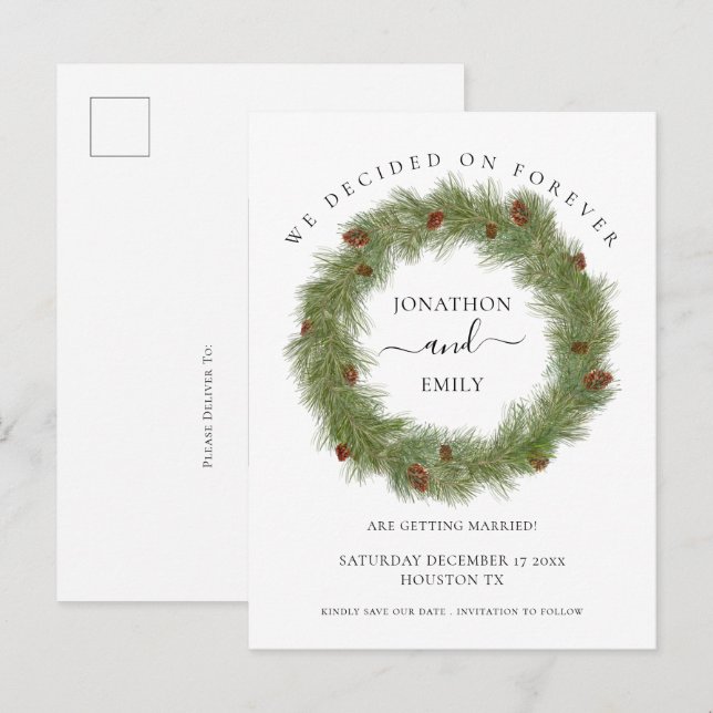 Pine Cones Foliage Christmas Wedding Save the Date Announcement Postcard (Front/Back)