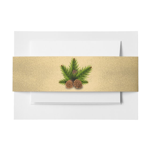 Pine Cones Gold Wedding Belly Band Invitation Belly Band (Front Example)