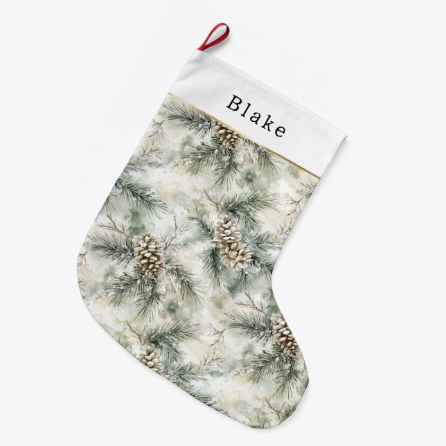 Pine Cones Green Christmas Large Christmas Stocking (Front (Hanging))