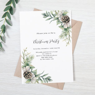 Pine cones green leaves Christmas Party Invitation