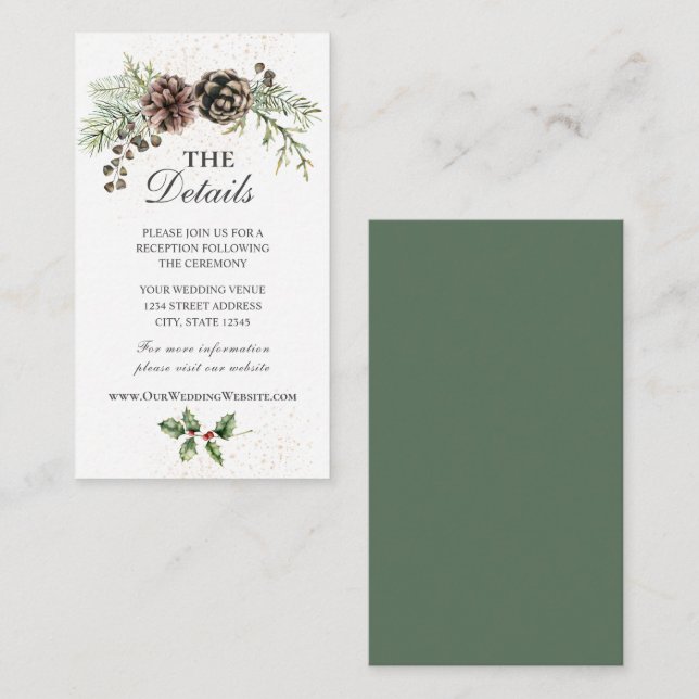 Pine Cones Greenery Winter Wedding Enclosure Card (Front/Back)