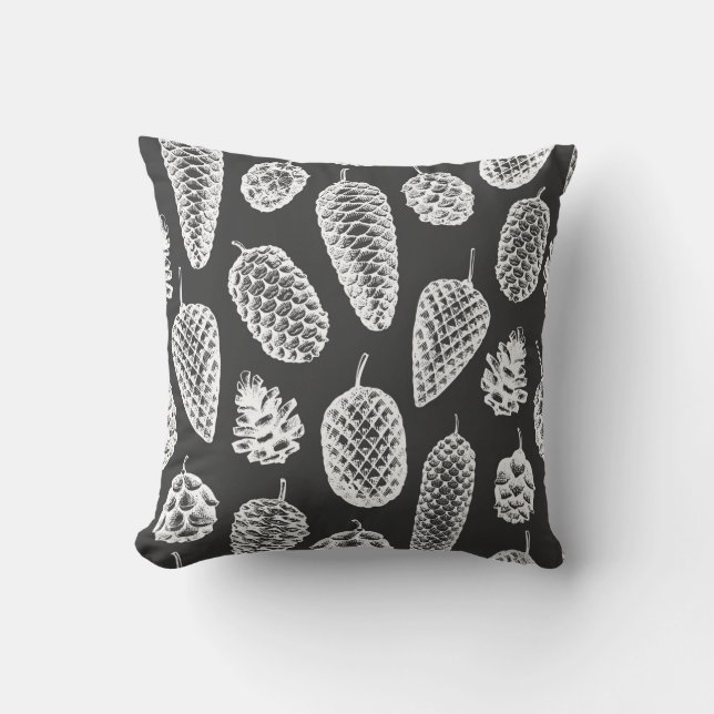 Pine cones hand drawn seamless pattern. Botanical  Cushion (Front)