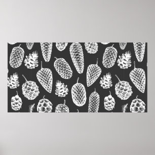Pine cones hand drawn seamless pattern. Botanical Poster