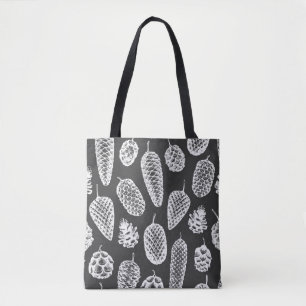 Pine cones hand drawn seamless pattern. Botanical Tote Bag