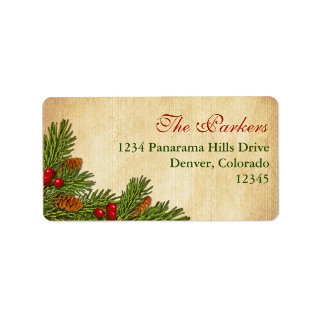 Pine Cones Holly Berries Return Address Label (Front)