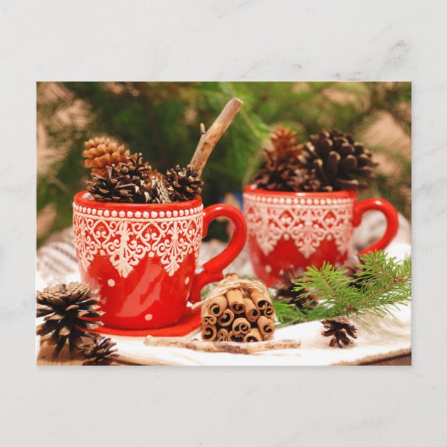 Pine cones in coffee cups postcard (Front)
