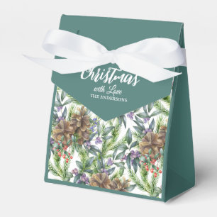 Pine cones Merry Christmas watercolor green white Favour Box