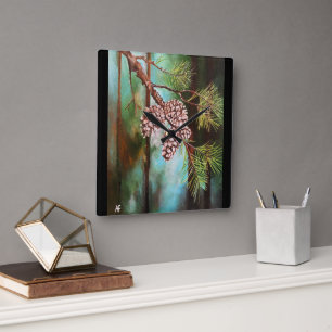 Pine Cones on a Winter's Day by Alfred Fox Square Wall Clock