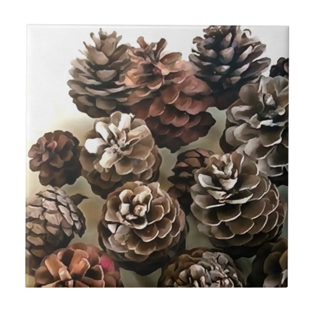 Pine Cones Organic Christmas Ornaments Art Ceramic Tile (Front)