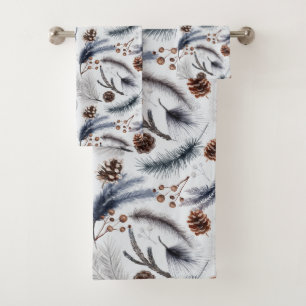 Pine Cones & Pine Needles Christmas Pattern Bath Towel Set