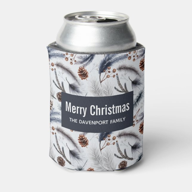  Pine Cones & Pine Needles Christmas Pattern Can Cooler (Can Back)