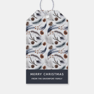 Pine Cones & Pine Needles Christmas Pattern Gift Tags