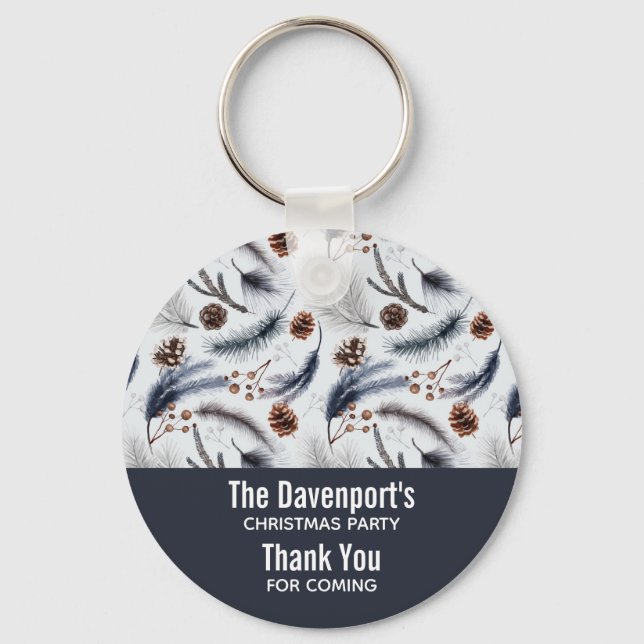 Pine Cones & Pine Needles Christmas Pattern Key Ring (Front)