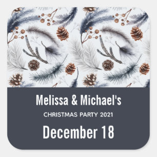 Pine Cones & Pine Needles Christmas Pattern Square Sticker
