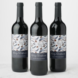 Pine Cones & Pine Needles Christmas Pattern Wine Label
