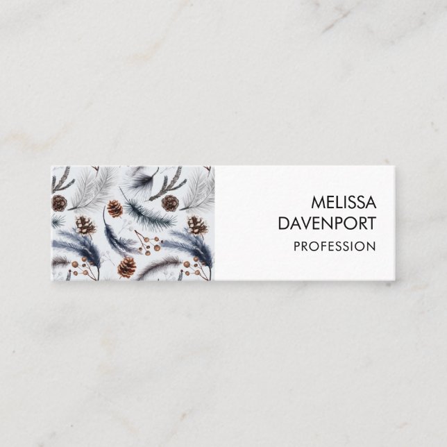 Pine Cones & Pine Needles Watercolor Pattern Mini Business Card (Front)
