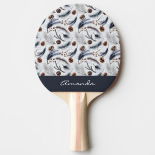 Pine Cones & Pine Needles Watercolor Pattern Ping Pong Paddle