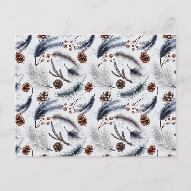 Pine Cones & Pine Needles Watercolor Pattern Postcard (Front)