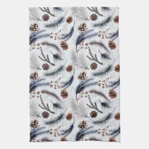 Pine Cones & Pine Needles Watercolor Pattern Tea Towel
