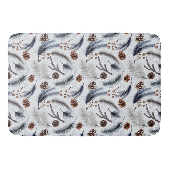 Pine Cones & Pine Needles Winter Pattern  Bath Mat (Front)