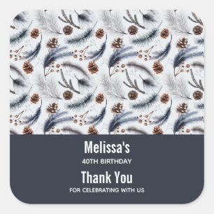 Pine Cones & Pine Needles Winter Pattern Favour Square Sticker
