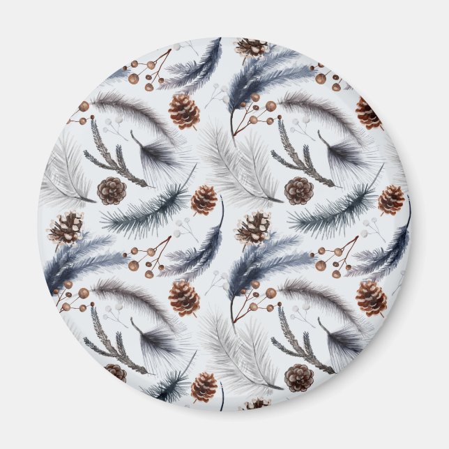 Pine Cones & Pine Needles Winter Pattern Magnet (Front)