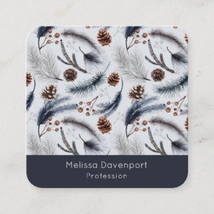 Pine Cones & Pine Needles Winter Pattern Square Business Card