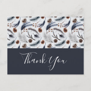 Pine Cones & Pine Needles Winter Pattern Thank You Postcard