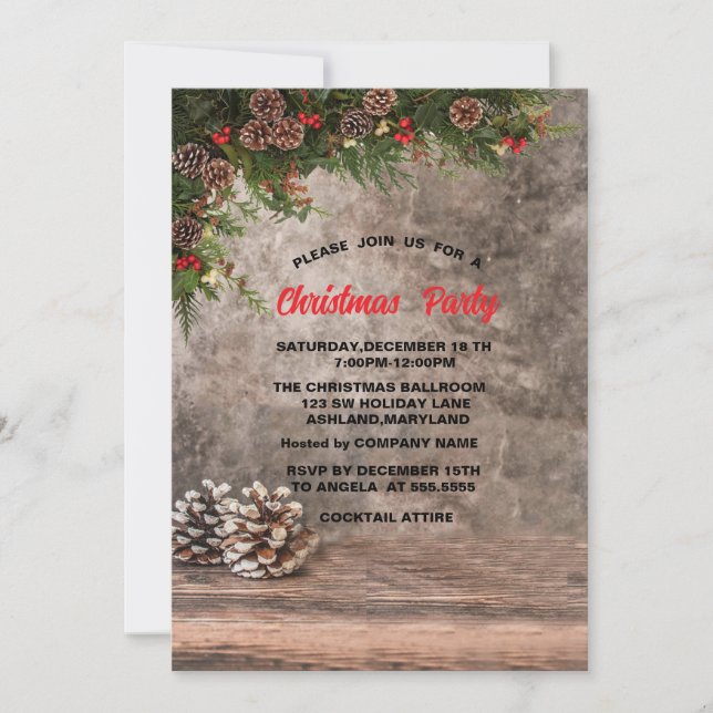 Pine Cones, Pine Tree Branches Christmas Party  Invitation (Front)