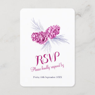 Pine cones plum and navy wedding RSVP Card