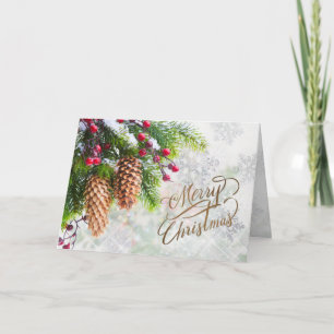 Pine Cones Red Berry Merry Christmas Card