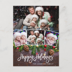 Pine Cones Rustic Christmas 4 Photo Holiday Postcard